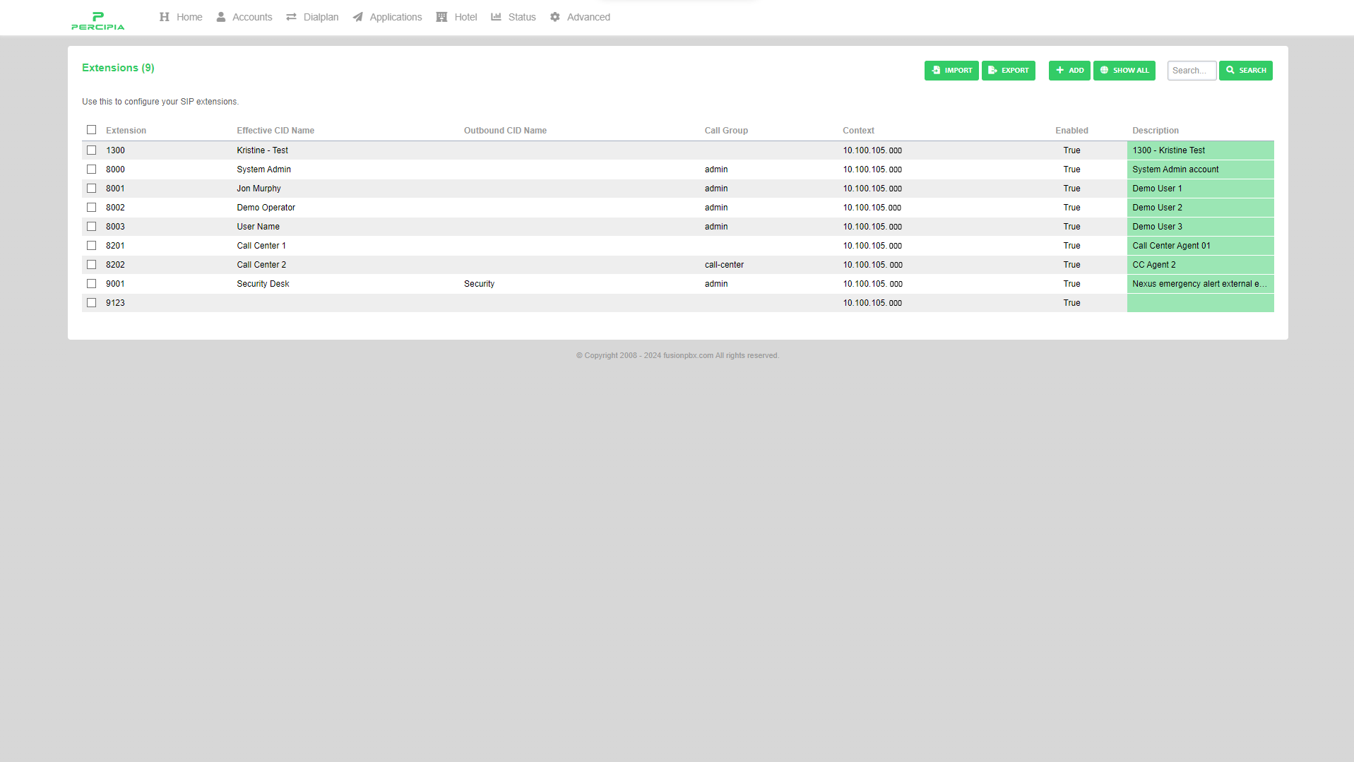 PBX Screenshot